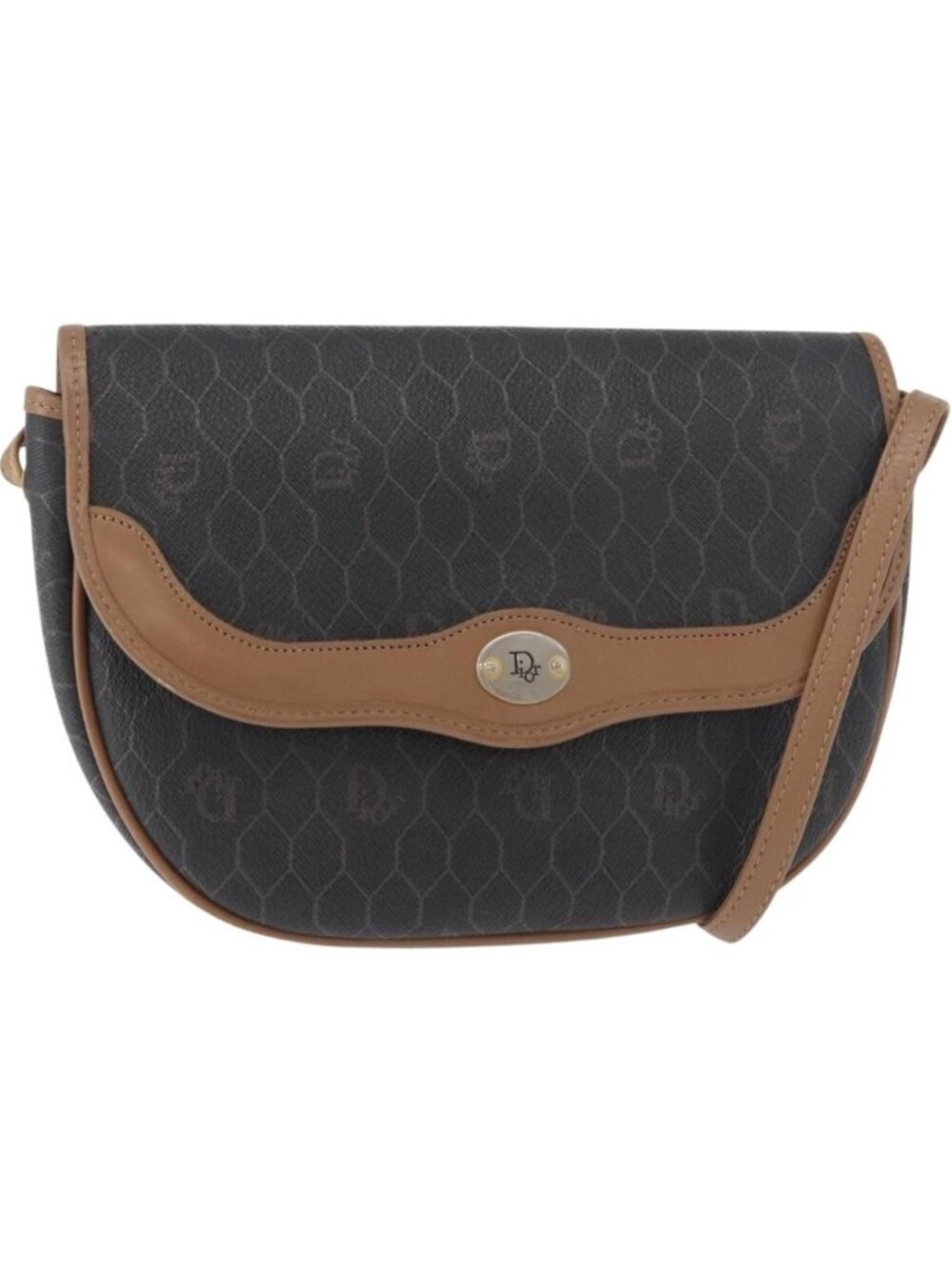 Christian Dior Honeycomb Canvas Shoulder Bag PVC Black Gold